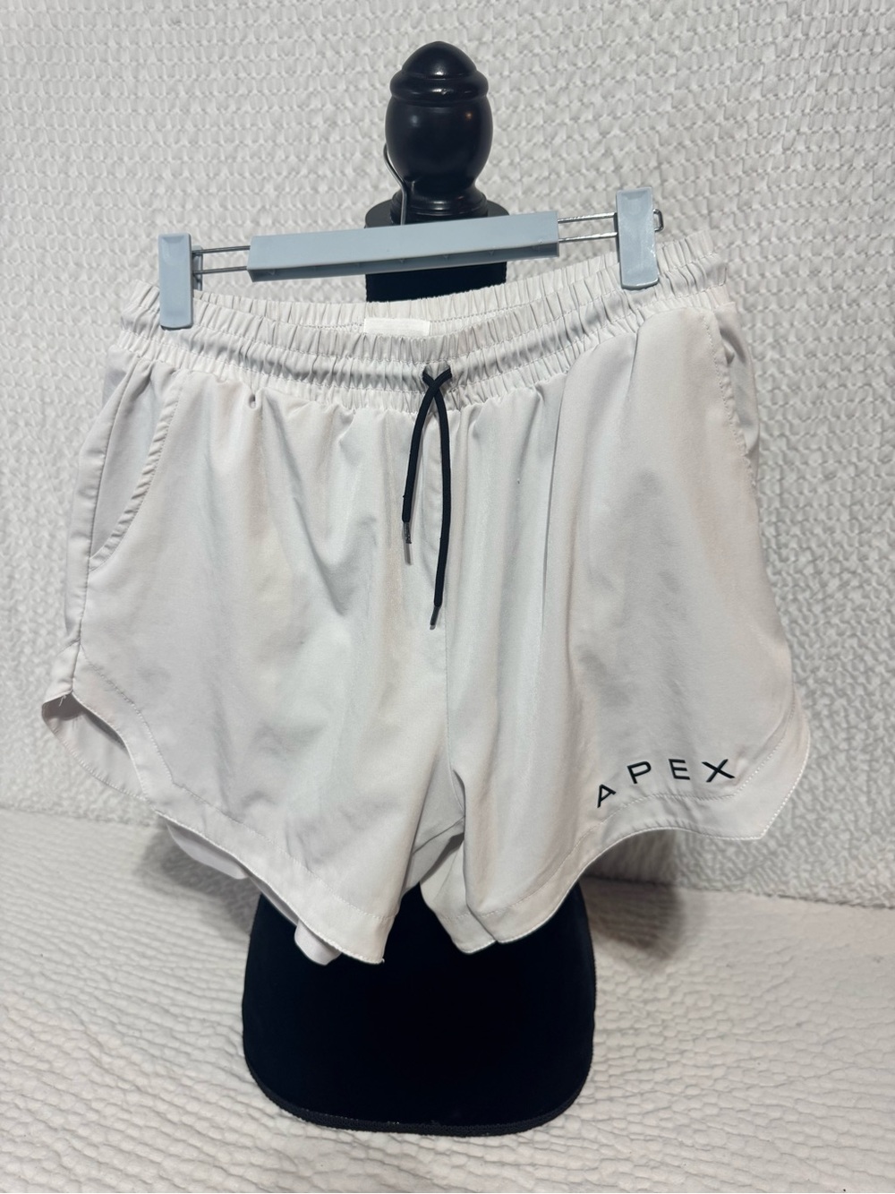 Apex White Athletic Shorts with Black Drawstring